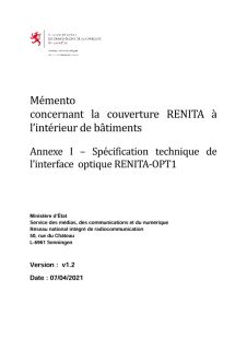 Mémento Annexe I - Spécifications RENITA-OPT1