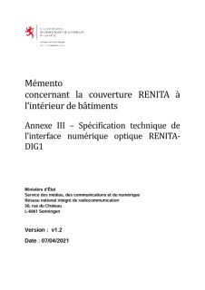 Mémento Annexe III - Spécifications RENITA-DIG1